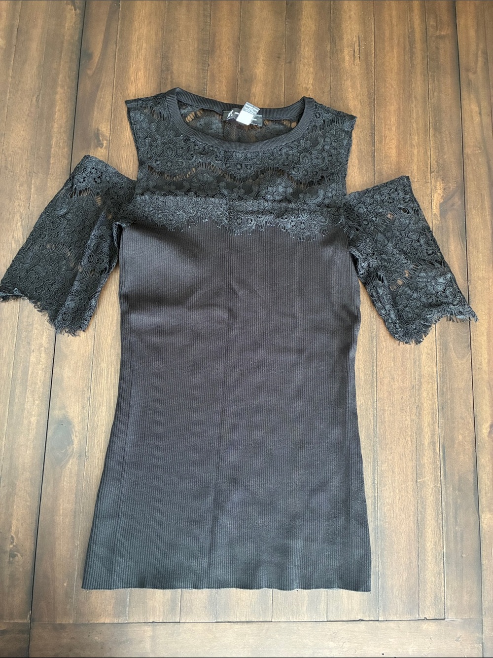 INC International Concepts Black Lace Cold-Shoulder Tunic Top